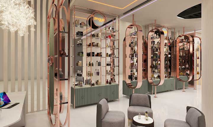 طراحی آینه دار مغازه عطر فروشی