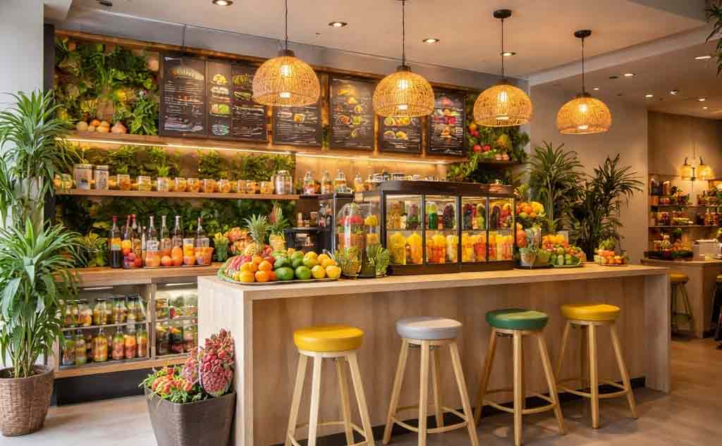 طراحی دکوراسیون مغازه آبمیوه فروشی
